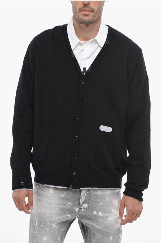 Shop Dsquared2 Cashmere Blend Cardigan With Distressed Detail