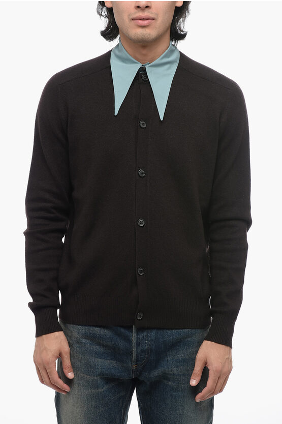 Shop Prada Cashmere Blend Cardigan With Removable Popeline Collar