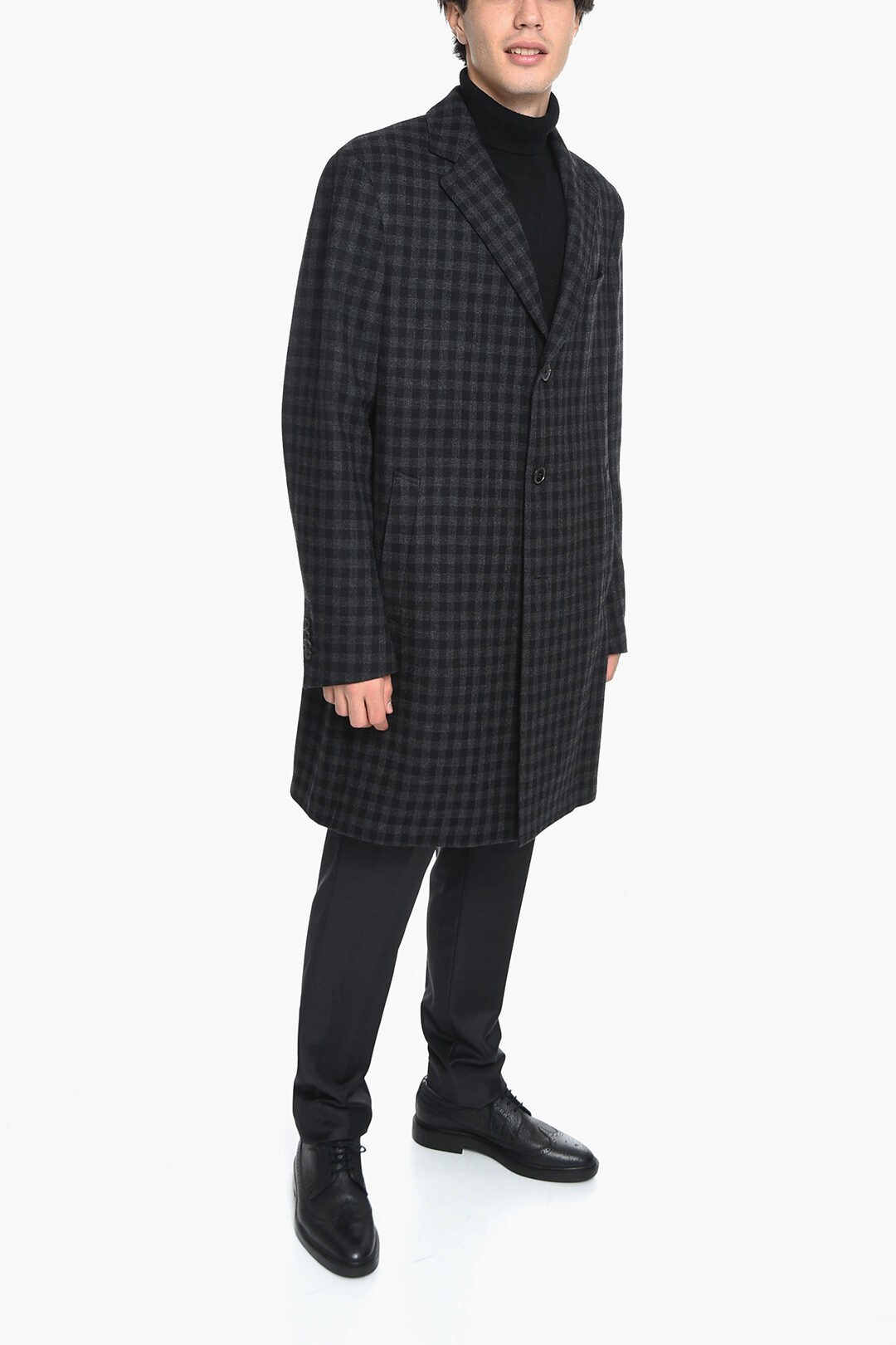 Cashmere-blend Coat with Check Pattern