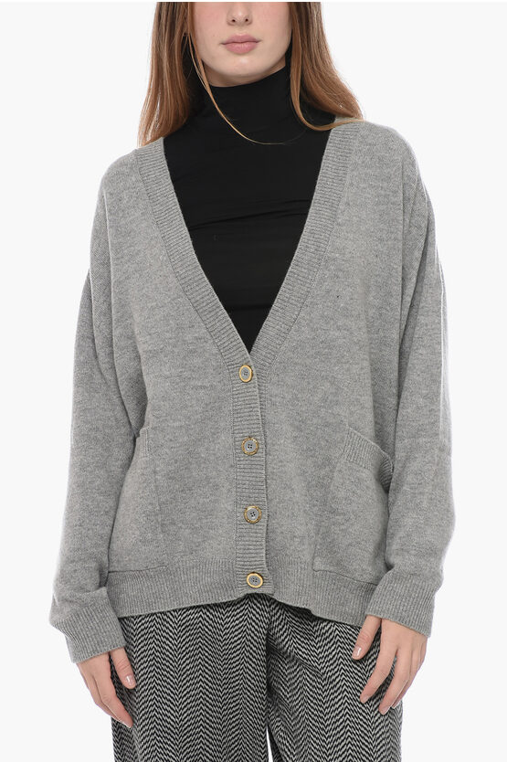 Shop Elisabetta Franchi Cashmere Blend Daily Cardigan With Patch Pockets