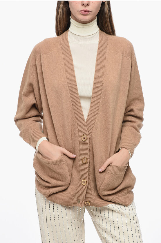 Shop Elisabetta Franchi Cashmere Blend Daily Cardigan With Patch Pockets