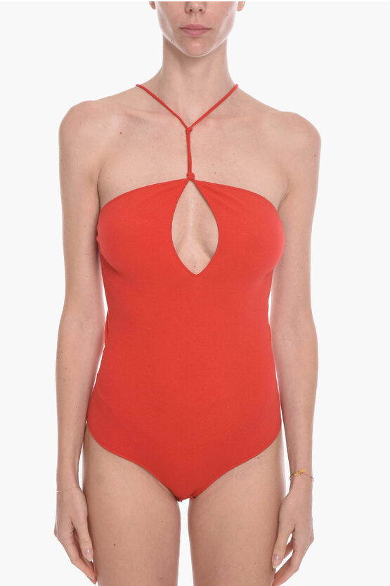 Bottega Veneta Cashmere Blend Gauge Bare-back Bodysuit In Red