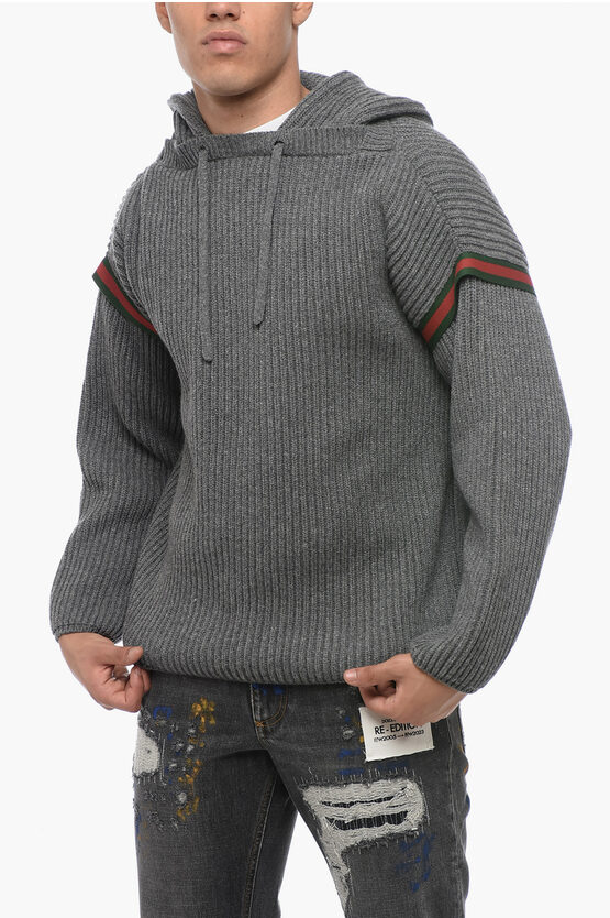 Shop Gucci Cashmere Blend Hoodie With Iconic Detail