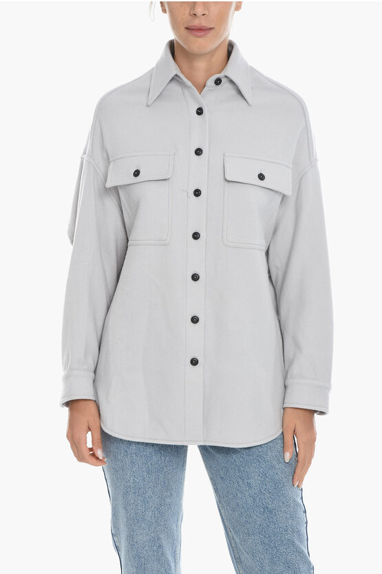 Destin Cashmere Blend Long Sleeved Overshirt With Utility Pockets In Grey