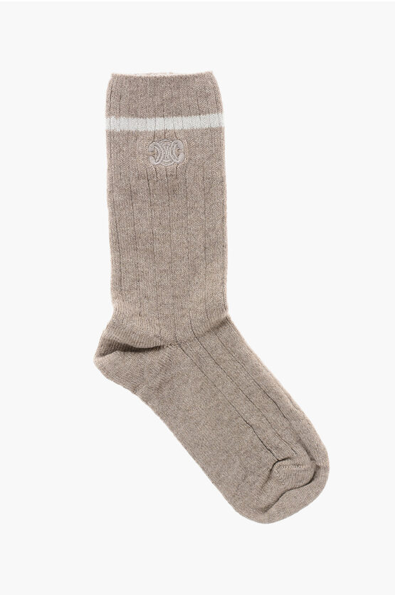 Celine Cashmere Blend Long Socks With Ton On Ton Monogram