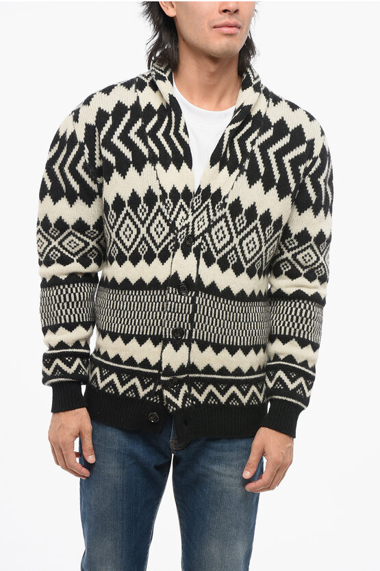 Altea Cashmere Blend Norvegese Cardigan In Black