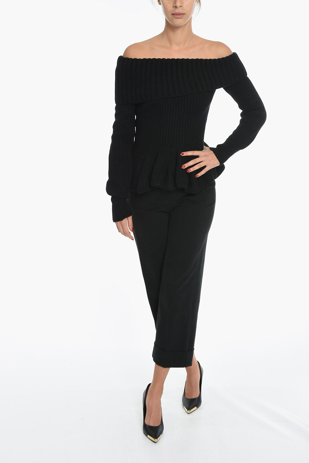 Alexander McQueen Cashmere-blend Ribbed Off-shoulder Sweater women