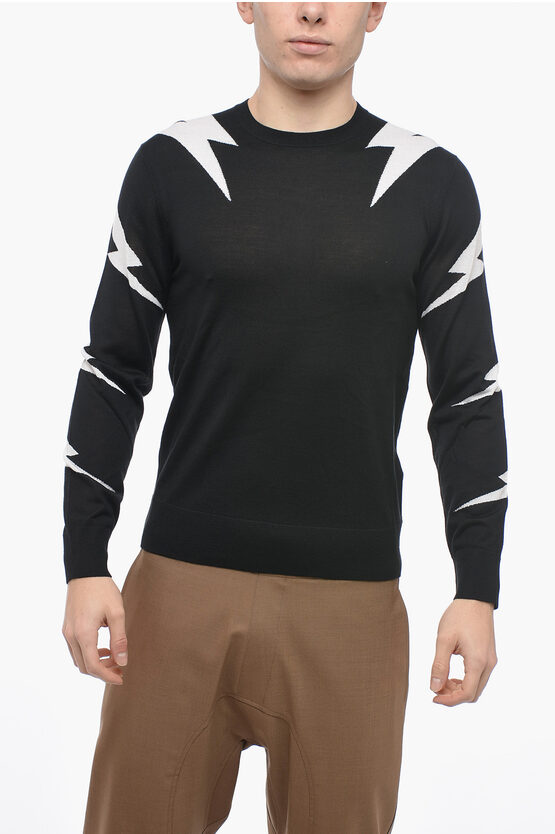 Neil Barrett Cashmere Blend Sweater With Thunder Motif In Black