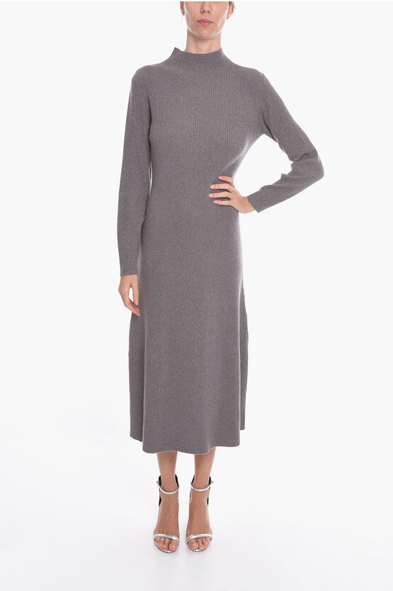 Fabiana Filippi Cashmere-blend Turtleneck Long Dress In Grey