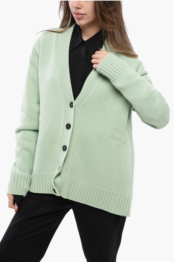 Jil Sander Cashmere-blended Cardigan With Asymmeric Hem