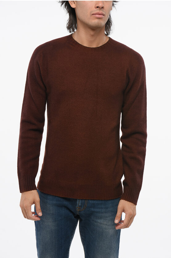 Altea Crew Neck Lunetta Virgin Wool Sweater With Contrasting Patch In Brown