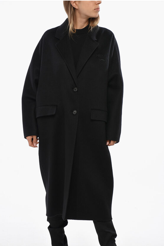 Prada Cashmere Coat With Flap Pockets In Black