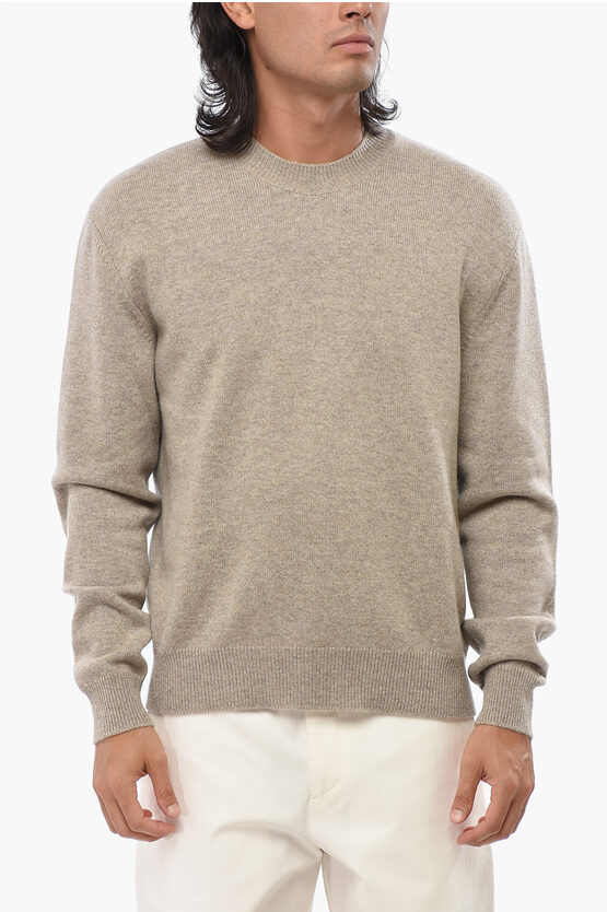 Bottega Veneta Cashmere Crew-neck Sweater With Braided Leather Details In Neutral