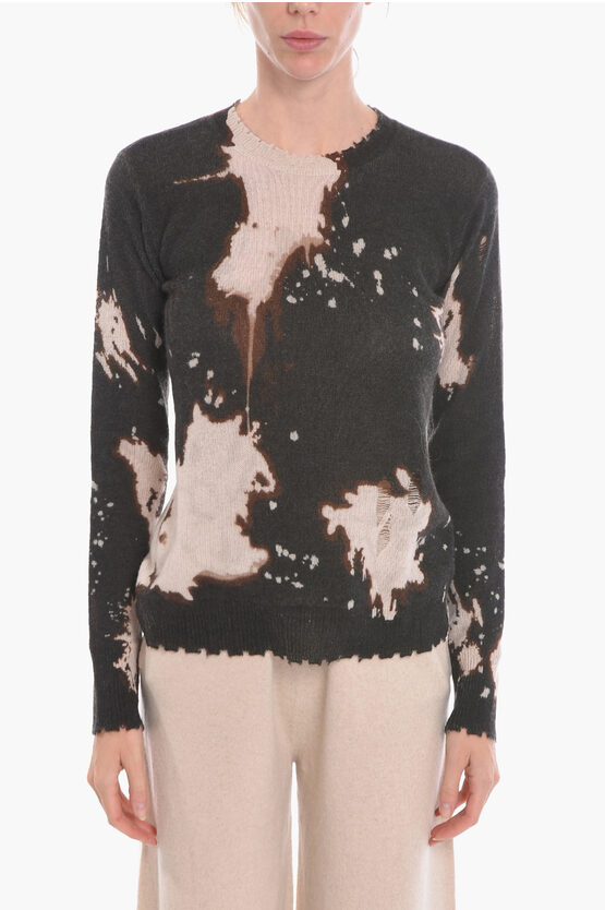 R13 Cashmere Crewneck Sweater With Bleach Print In Black