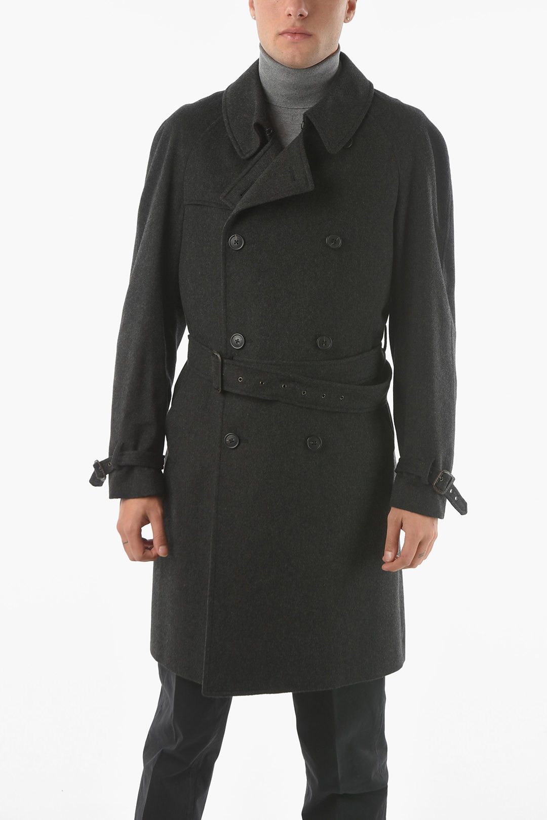 ＜H＞DOUBLE-DEALER BALMANCAAN COAT Corneliani Cashmere Double Breasted Balmacaan Coat men - Glamood