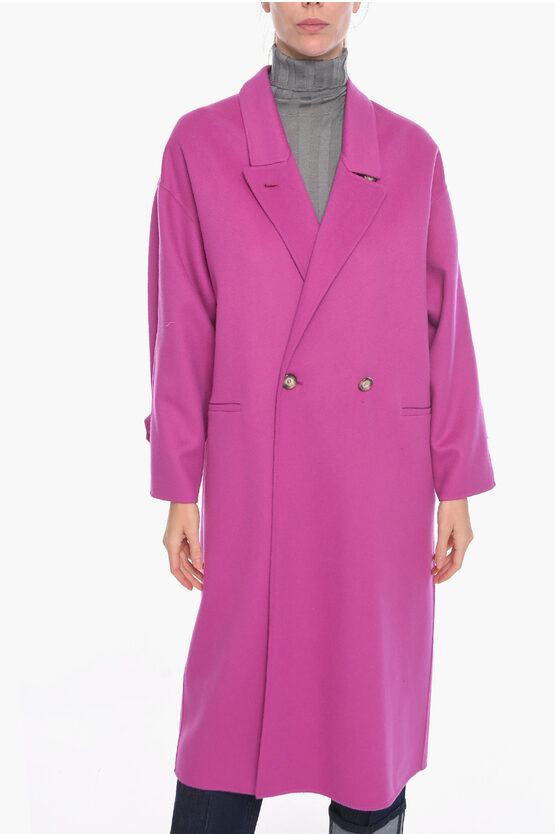 Super Blond Cashmere Double-breasted Coat With Welt Pockets In Purple