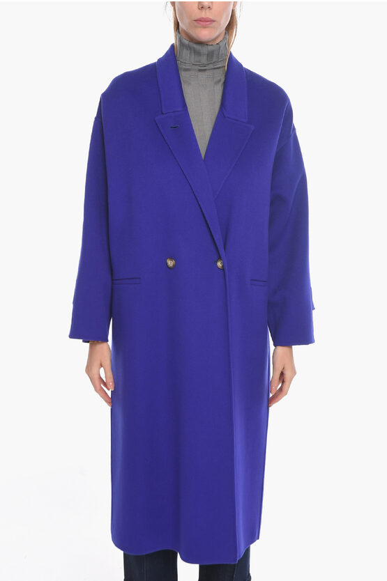 Super Blond Cashmere Double-breasted Coat With Welt Pockets In Blue