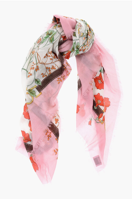 Shop Burberry Cashmere Ken Posy Scarf With Frontal Maxi Print