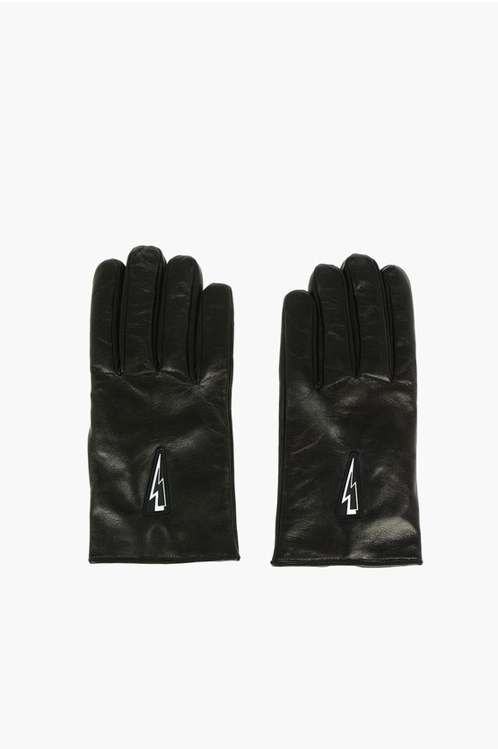 Neil Barrett Cashmere Lined Leather Bolt Badge Gloves In Black