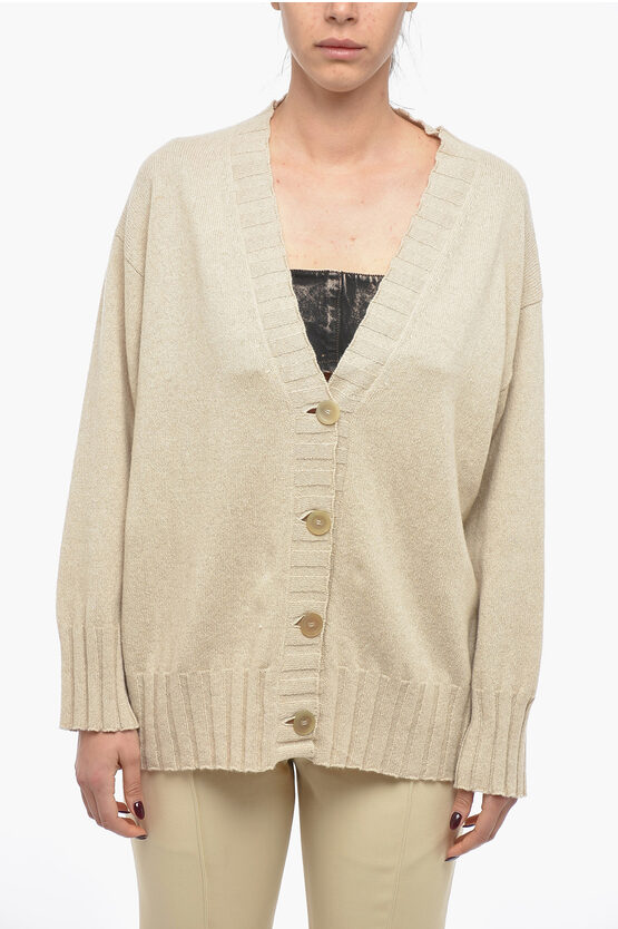 Malo Cashmere Oversized Cardigan With Cuffs In Neutral