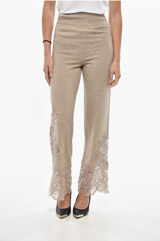 Ermanno Scervino Cashmere Pants With Lace Hem In Neutral