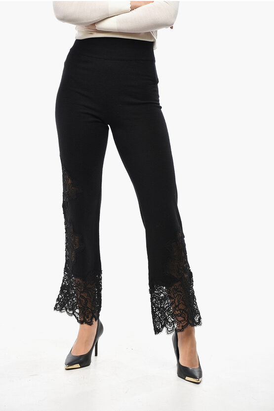 Ermanno Scervino Cashmere Pants With Lace Hem In Black