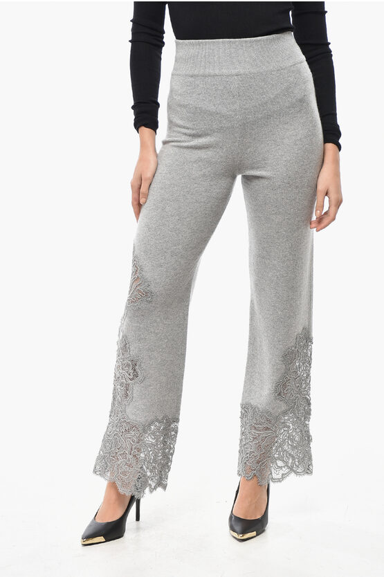 Ermanno Scervino Cashmere Pants With Lace Hem In Gray