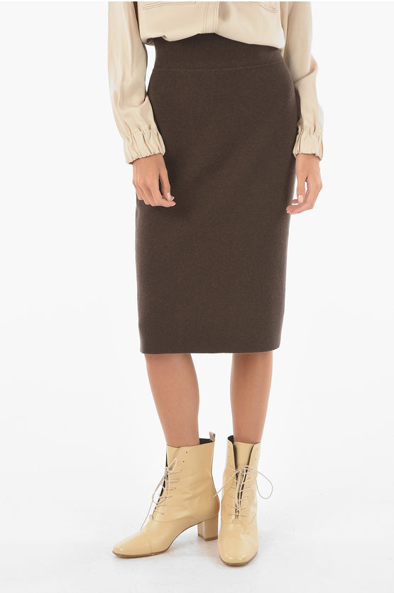 Agnona Cashmere Pencil Longuette Skirt In Brown