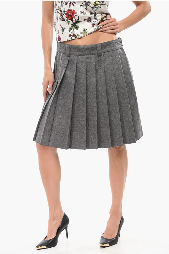 Miu Miu Cashmere Pleated Skirt In Gray