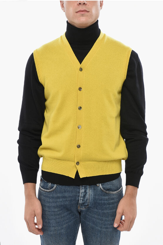 Malo Cashmere Sleeveless Sweater With Front Buttoning In Yellow