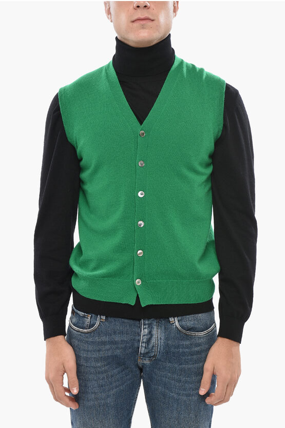 Malo Cashmere Sleeveless Sweater With Front Buttoning In Green