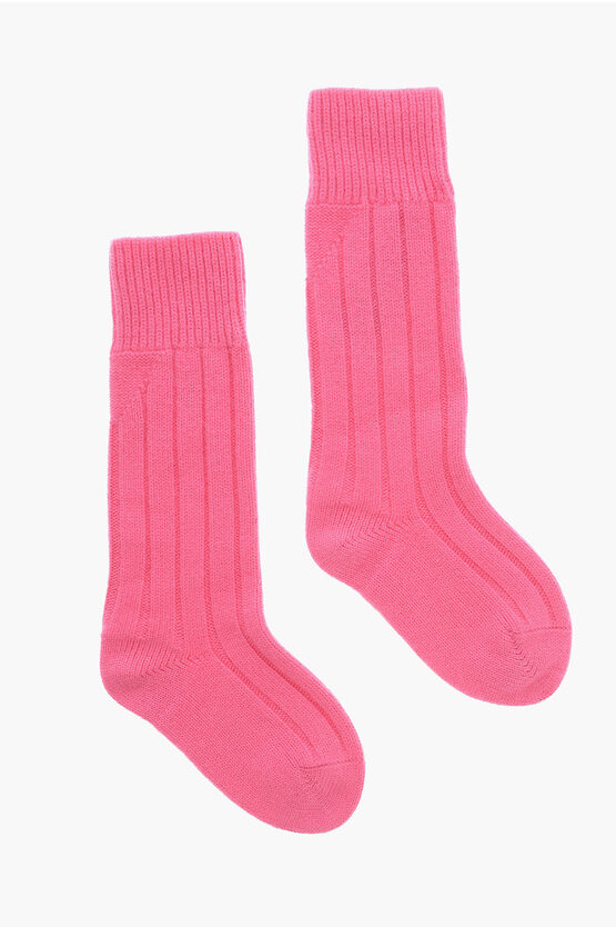 Bottega Veneta Cashmere Solid Color Long Socks In Pink