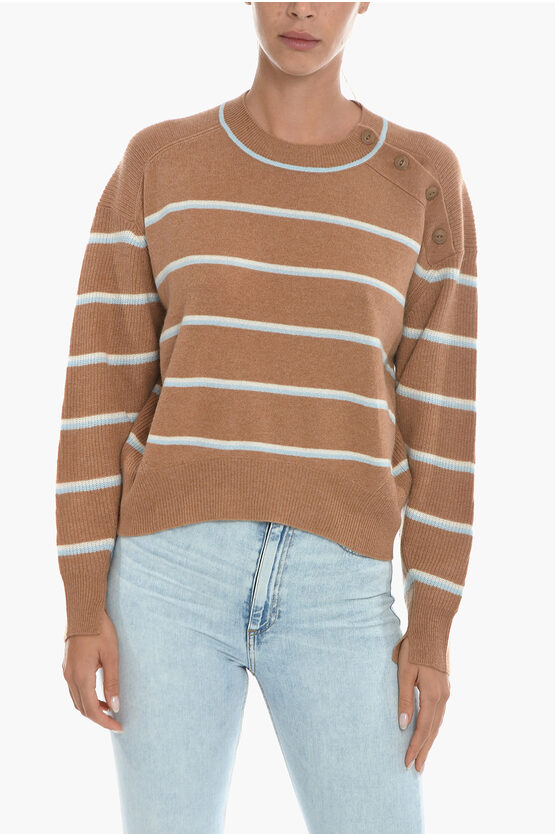 Rag & Bone Cashmere Striped Crew-neck Sweater With 4 Pockets In Brown