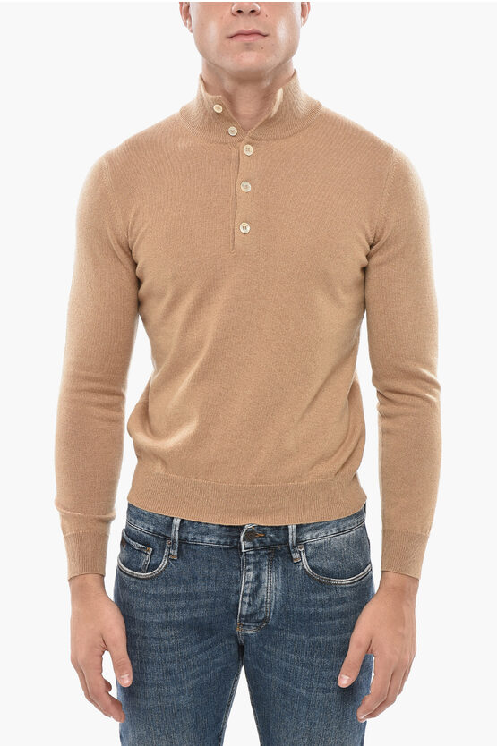 Malo Cashmere Sweater With Polo Neck In Brown