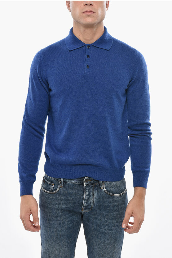 Malo Cashmere Sweater With Polo Neck In Blue