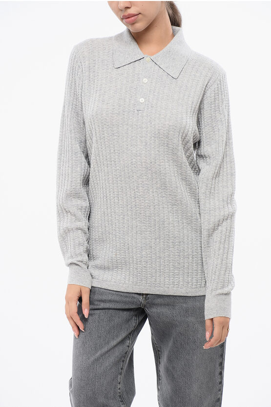 Guest In Residence Cashmere Theo Waffle Sweater With Polo Neck