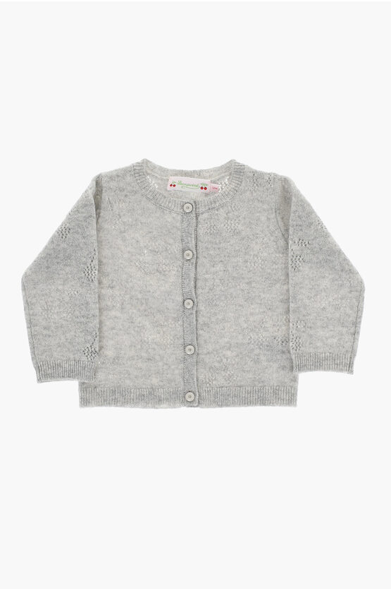 BONPOINT CASHMERE TIBILE CREW-NECK CARDIGAN WITH PERFORATED DETAILS