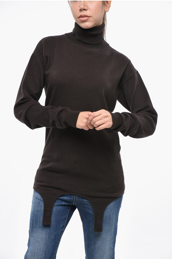 Saint Laurent Cashmere Turtleneck Sweater With Garter Strap In Black