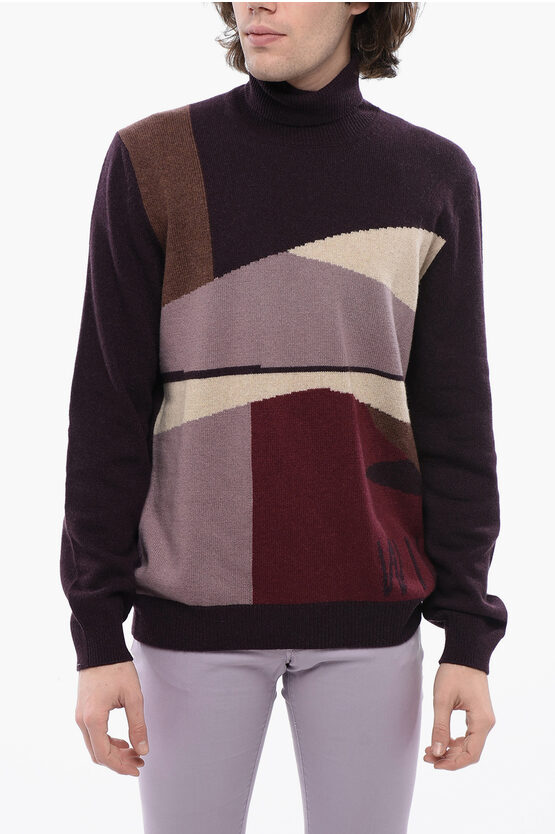 Corneliani Cashmere Turtleneck Sweater With Multicolored Brand