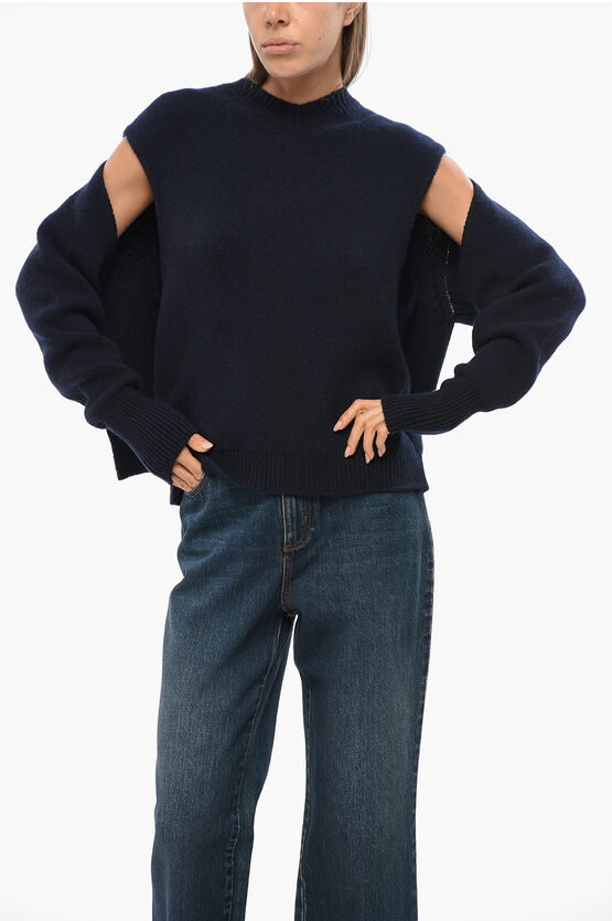 Ferragamo Cashmere V-neck Sweater With Cut-out Detail In Black