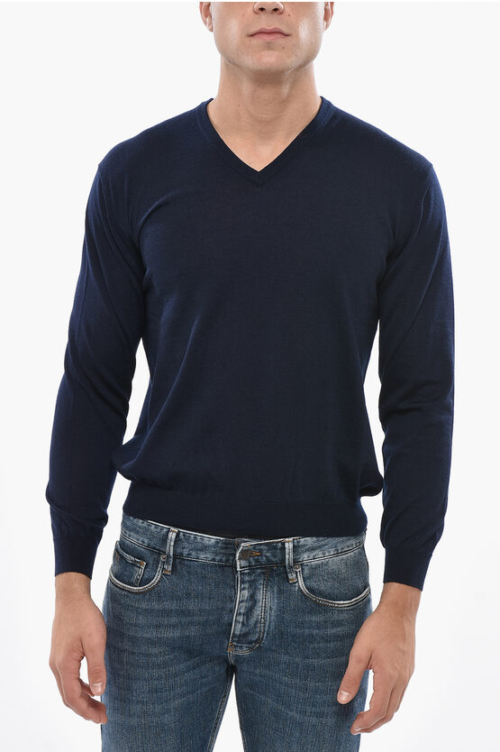 Malo Cashmere V-neck Sweater In Blue