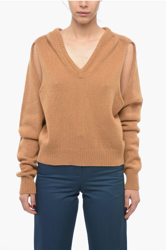 Ramael Cashmere V-neckline Jumper With Cut Out Detail In Brown