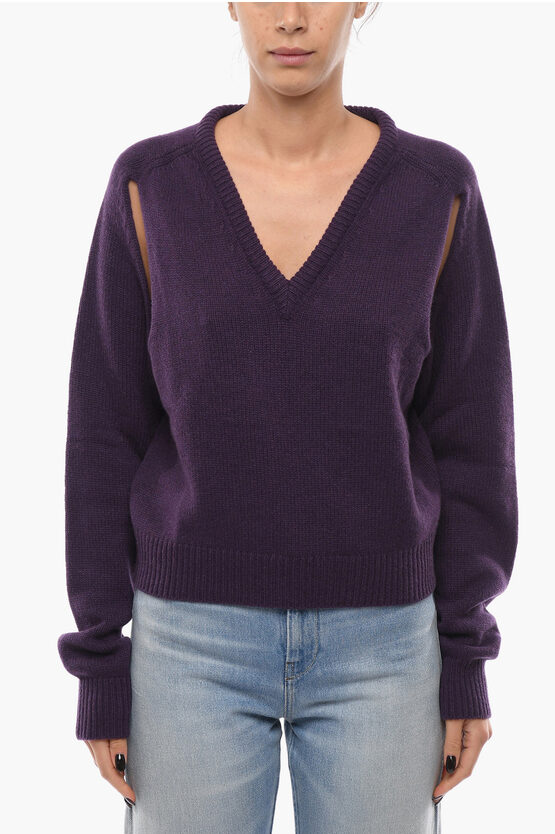 Ramael Cashmere V-neckline Jumper With Cut Out Detailing In Purple