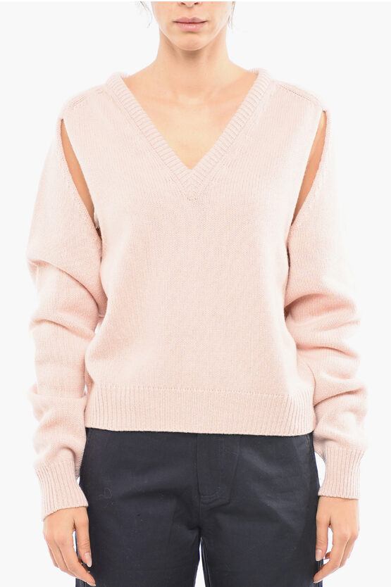 Ramael Cashmere V-neckline Sweater With Cut Out Detailing In Pink