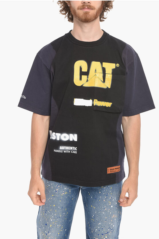 Heron Preston Cat Cotton Power T-shirt With Breast-pocket In Black