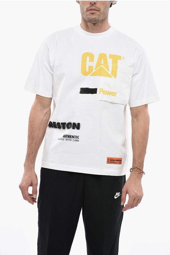 Heron Preston Cat Cotton Power T-shirt With Breast-pocket In White