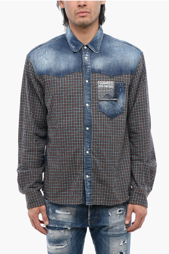 Dsquared2 Checked Panelled Denim Shirt