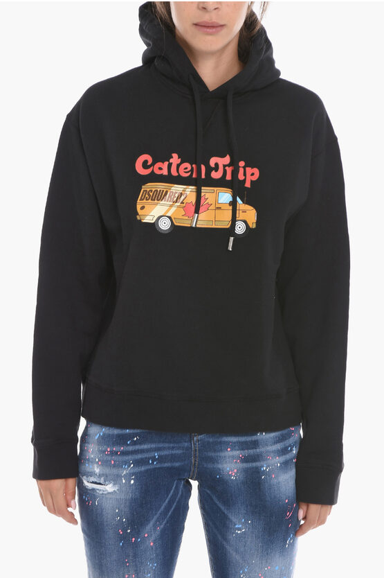 Dsquared2 Caten Trip Hoodie Sweatshirt With Graphic Print In Black