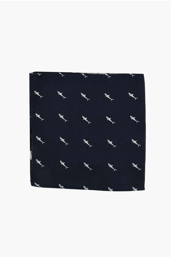 Corneliani Cc Colection Silk Pocket Handkerchief With Shark Embroidery