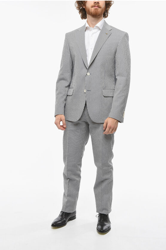 Corneliani Cc Collection 2 Button Right Awning Striped Suit In Gray